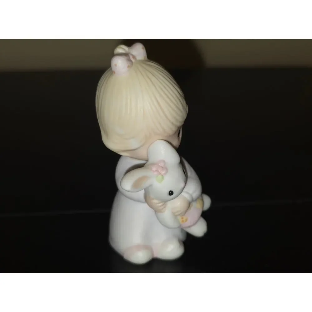 Precious Moments Girl‎ Hugging Bunny Figurine Jonathan & David 1982 E-9279